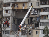 A general view of damaged multistory apartment building after a suspected gas explosion in Kyiv, Ukraine, on 21 June, 2020. As a result of e...