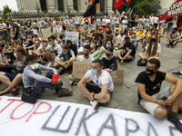 Ukrainian students take part at a rally against the appointment of acting Minister of Education and Science of Ukraine Serhiy Shkarlet on hi...