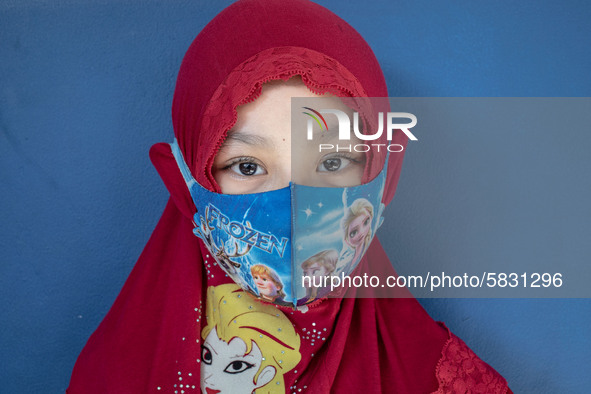 Portrait of a little girl participant of school test selection at Depok, West Java, Indonesia, on July 6, 2020.  The Education and Culture M...