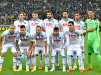 Napoli players pose for a photo before the second leg of the Europa League semi-final between FC Dnipro and Napoli at the Olympic stadium in...