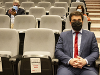 Minister of Education Tiago Brandao Rodrigues attends a session, at the Autidorio Municipal de Gaia, of agreements to remove asbestos in sch...