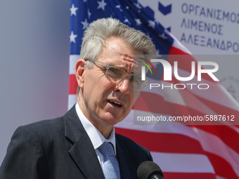 Ambassador of the USA to Greece Geoffrey R. Pyatt visits and talks at Alexandroupoli Port in Evros Region, Thrace or Thraki in Northern Gree...