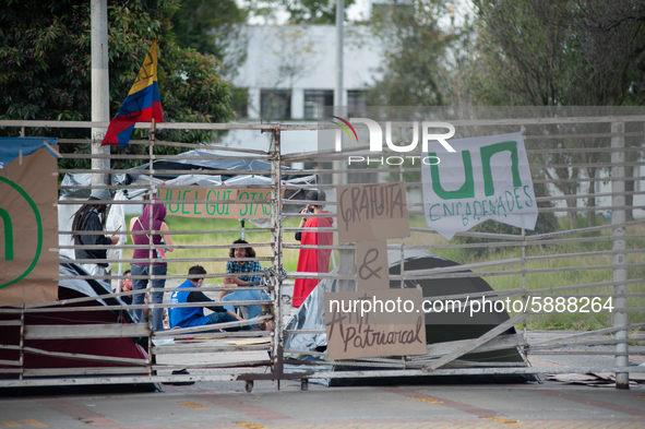 Students of the National University of Colombia 'Universidad Nacional de Colombia' in Bogota protest by setting a campsite inside campus for...