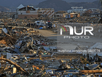 March 18, 2011-Rikuzen Takata, Japan-Debris and Mud covered at Tsunami hit Destroyed city in Rikuzentakata on March 18, 2011, Japan.  On 11...
