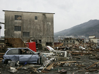 March 21, 2011-Ofunato, Japan-A View of debris and mud covered at Tsunami hit Destroyed Industrial Area in Ofunato on March 21, 2011, Japan....