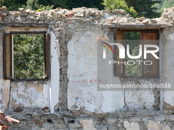 Internal view of buildings which collapsed with the powerful earthquake in the municipality of Arquata del Tronto, Italy, on July 31 2020....