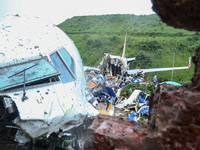 A view of the Air India Express plane crashed in Kerala, India, on August 8, 2020. An Air India Express plane with 190 people on board has c...