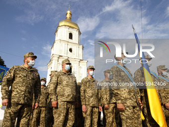 Ukrainian servicemen attend the Independence Day celebration on the St. Sophia square in Kyiv, Ukraine, on 24 August, 2020. Ukraine celebrat...