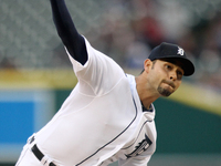 Detroit Tigers starter Anibal Sanchez pitchers the third inning of a baseball game against the Milwaukee Brewers in Detroit, Michigan USA, o...