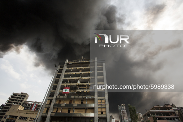 A huge fire broken out in Beirut's port, Lebanon, on September 10, 2020 at the site of a deadly explosion that killed nearly 200 people last...