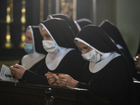 A group of nuns seen praying ahead of the funeral mass inside the Bernardine monastery in Kalwaria Zebrzydowska.
On  September 11, 2020, in...