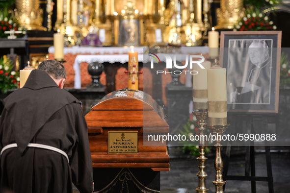 Cardinal Marian Jaworski's coffin seen ahead of the funeral mass inside the Bernardine monastery in Kalwaria Zebrzydowska.
On  September 11,...