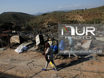 View of the remains of Camp Moria , in Lesbos Island, Greece, on September 14, 2020 (