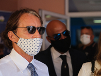 Head coach Italy Roberto Mancini arrives, on the occasion of the reopening of schools and the start of the new school year,  'Tutti a scuola...