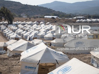 New refugee camp in Kara Tepe or Mavrovouni location between Mytilene city the capital of the island( Mitilini ) and Moria, on a former mili...
