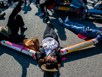 Some climate activists blocked the main road of the financial district by chained themselves during an act of peaceful civil disobedience. W...