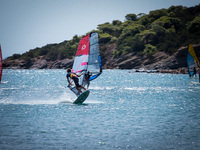 A windsurfers team at the beach of Anavyssos. In Athens, Greece, on September 20, 2020. (