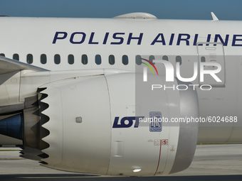 Polish Airlines plane seen at the John Paul II Krakow-Balice International Airport.
On September 22, 2020, in Balice, Krakow, Poland. (