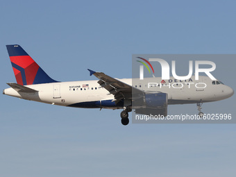  A Delta Airlines Airbus A319 at McCarran International Airport, Las Vegas, US on 14th January 2020. (