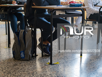 Classrooms with the desks at a safe distance of the institute of surveyors in Rieti, Italy on 24 September 2020. Reopening for schools that...