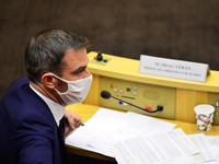 French Health Minister Olivier Veran attends at his hearing at commission of inquiry on the Coronavirus 'Covid-19' at French Senate in Paris...