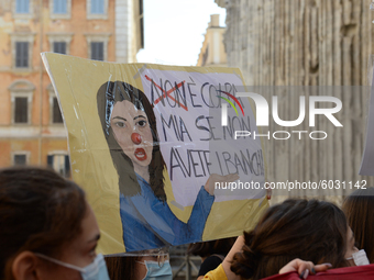 Students and trade unions of the capital took to Piazza Montecitorio in Rome, Italy, on September 25, 2020 to contest the reopening of schoo...