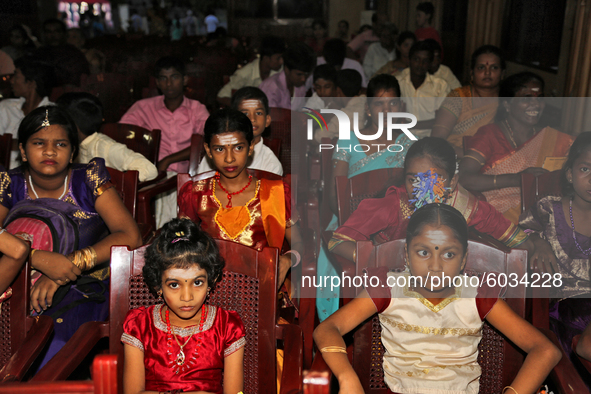 Tamil children wait to perform in a special cultural program featuring Tamil children who were orphaned during the civil war in Jaffna, Sri...