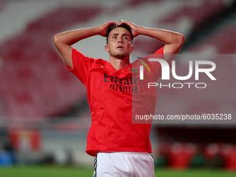 Luca Waldschmidt of SL Benfica reacts during the Portuguese League football match between SL Benfica and Moreirense FC at the Luz stadium in...