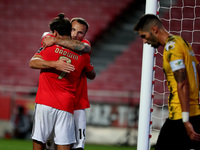 Haris Seferovic of SL Benfica (C ) celebrates with Darwin Nunez after scoring a goal during the Portuguese League football match between SL...
