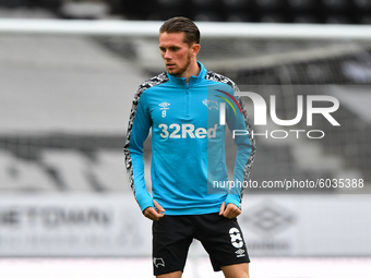  
Max Bird of Derby County warms up ahead of kick-off during the Sky Bet Championship match between Derby County and Blackburn Rovers at th...