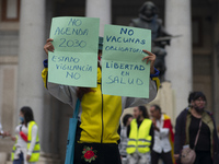 Dozens of people protesting against new normality and New World Order conspiracy theory during the coronavirus (COVID-19) crisis in Madrid S...