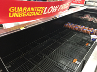 Empty meat freezer at a grocery store as panic buying resumes ahead of the second wave of the novel coronavirus (COVID-19) outbreak in Toron...