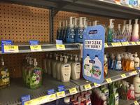 Shelves containing soap begin to empty at grocery stores and pharmacies as panic buying resumes ahead of the second wave of the novel corona...