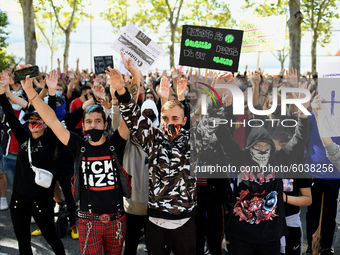Demonstration against the restrictions imposed by the regional government to fight the coronavirus spread at the Vallecas district in Madrid...
