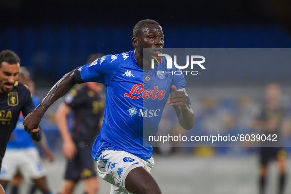 Kalidou Koulibaly of SSC Napoli during the Serie A match between SSC Napoli and Genoa CFC at Stadio San Paolo Naples Italy on 27 September 2...