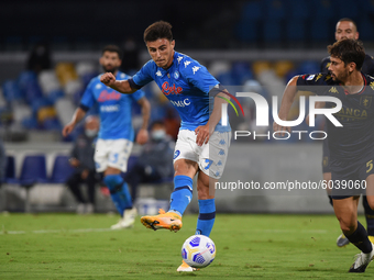 Eljif Elmas of SSC Napoli scoring during the Serie A match between SSC Napoli and Genoa CFC at Stadio San Paolo Naples Italy on 27 September...