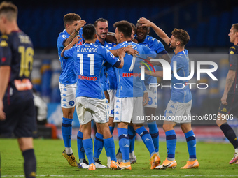 SSC Napoli Players celebrates after scoring during the Serie A match between SSC Napoli and Genoa CFC at Stadio San Paolo Naples Italy on 27...