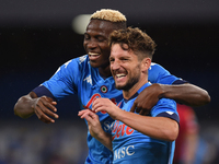 Dries Mertens of SSC Napoli and Victor Osimhen of SSC Napoli celebrates after scoring during the Serie A match between SSC Napoli and Genoa...