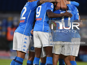 SSC Napoli Players Celebrate after scoring during the Serie A match between SSC Napoli and Genoa CFC at Stadio San Paolo Naples Italy on 27...