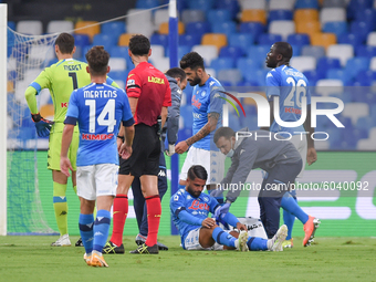 Lorenzo Insigne of SSC Napoli injured during the Serie A match between SSC Napoli and Genoa CFC at Stadio San Paolo Naples Italy on 27 Septe...