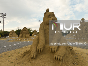 'Masha and the bear' by Peter Petrov seen during the 13th edition of Burgas Sand Sculptures Festival 2020 in Burgas Park 'Ezero'.
Each year...