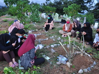 A number of residents are cleaning their family's graves at the mass cemetery for victims of the earthquake, tsunami and liquefaction disast...