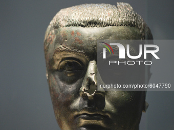 Head of a bronze portrait statue of the Roman Emperor Gordianus III seen inside the National Archeology Museum in Sofia. 
On Wednesday, Sept...