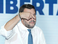 Matteo Salvini, senator of the Lega, intervenes at the conference ''The Italians Choose Freedom'' organized by Matteo Salvini on the occasio...