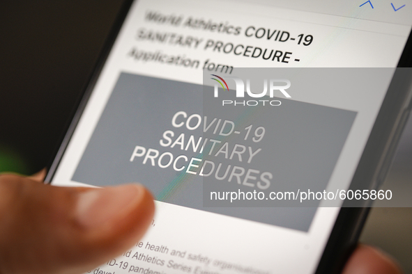An email from the World Athletics organization containing text about COVID-19 procedures for it's events is seen in this photo illustration...