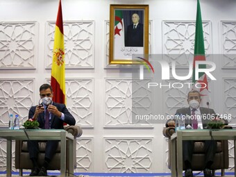 Algerian Prime Minister Abdelaziz Djerad (R), Prime Minister of Spain Pedro Sanchez (L), during the Algero Spanish Economic Forum, in Algier...