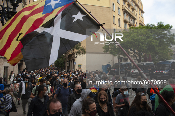 Thousands of people have demonstrated  in Barcelona, Spain, on October 9, 2020 against the visit of Felipe IV King of Spain together with Pe...