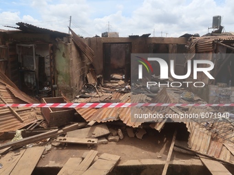 Burnt property at Baruwa, Lagos on Thursday. Gas explosion from Best Roof Cooking Gas Station killed 8 people including an infant, destroyed...