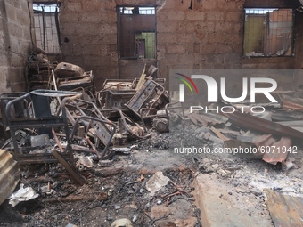 Burnt property at Baruwa, Lagos on Thursday. Gas explosion from Best Roof Cooking Gas Station killed 8 people including an infant, destroyed...