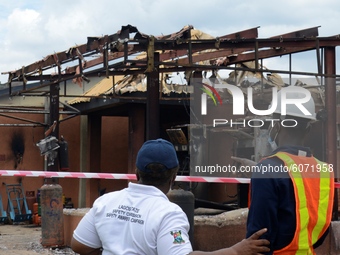 Lagos State Government officials assess the affected property at the scene of gas explosion in Bauwa, Lagos on Thursday. Gas explosion from...